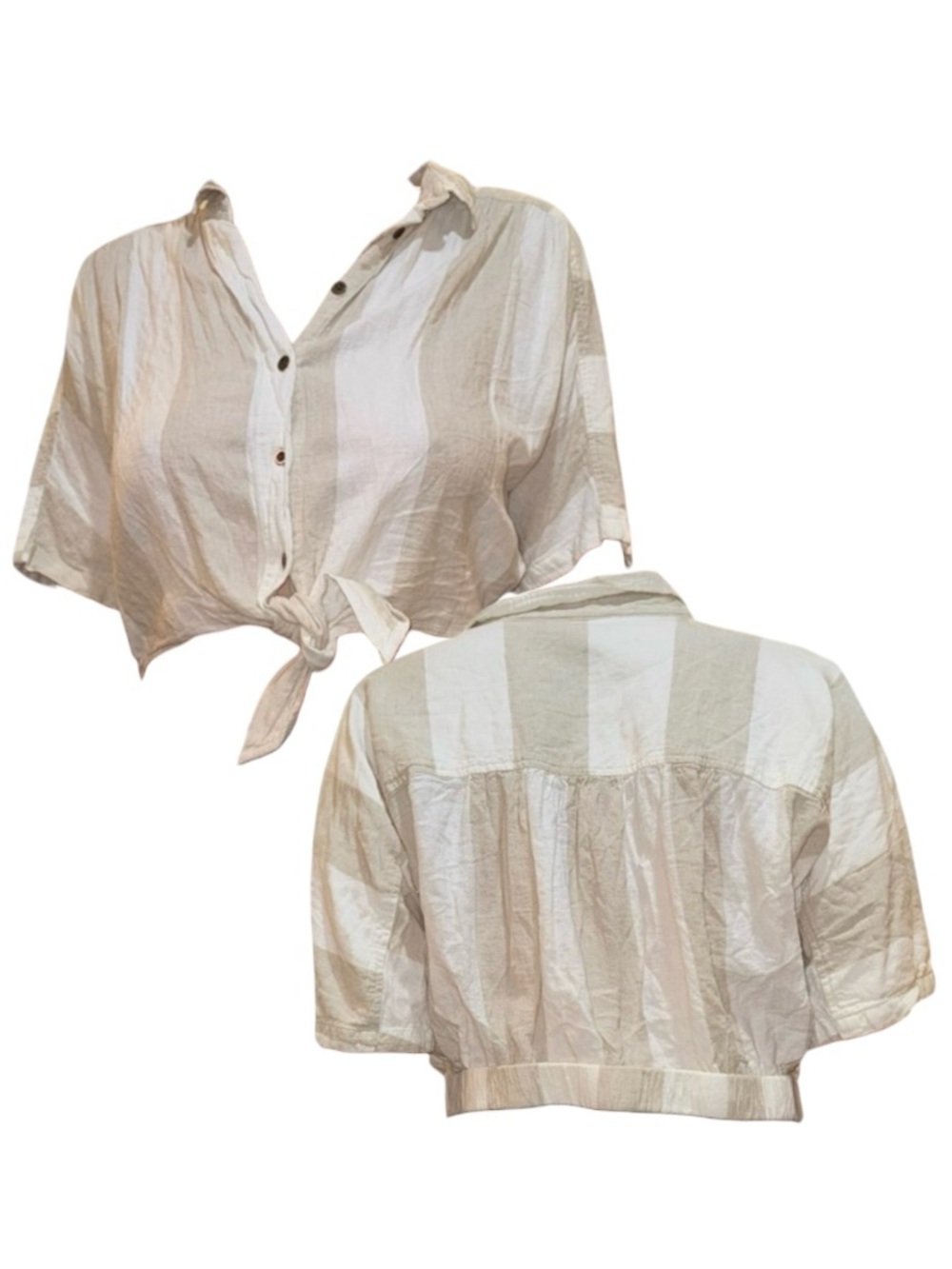 BDG Striped Cropped Button-Down Tie Front Shirt